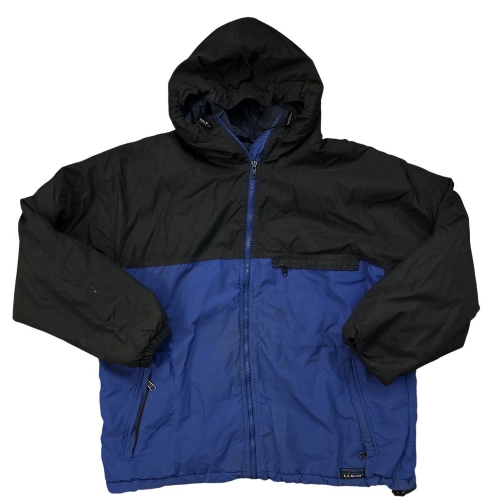 Vintage LL Bean Hooded Jacket Mens Large Colorblock Blue Black Full Zip Puffer